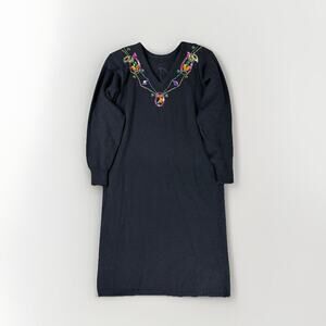 VTG 80s Plain Jane Rhinestone Gem Sweater Dress L Black Office Siren Mardi Gras